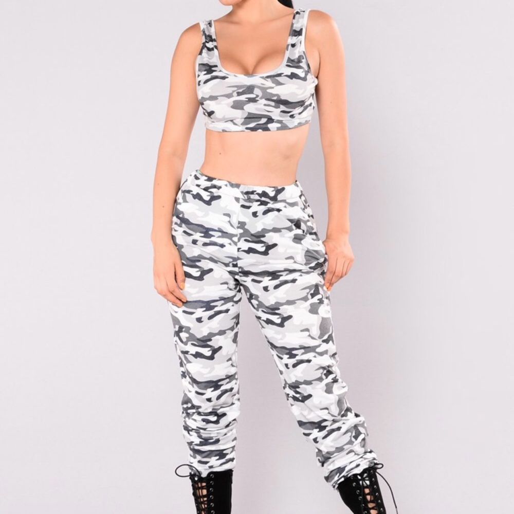 Fashion Nova Charcoal Gray Camo Set